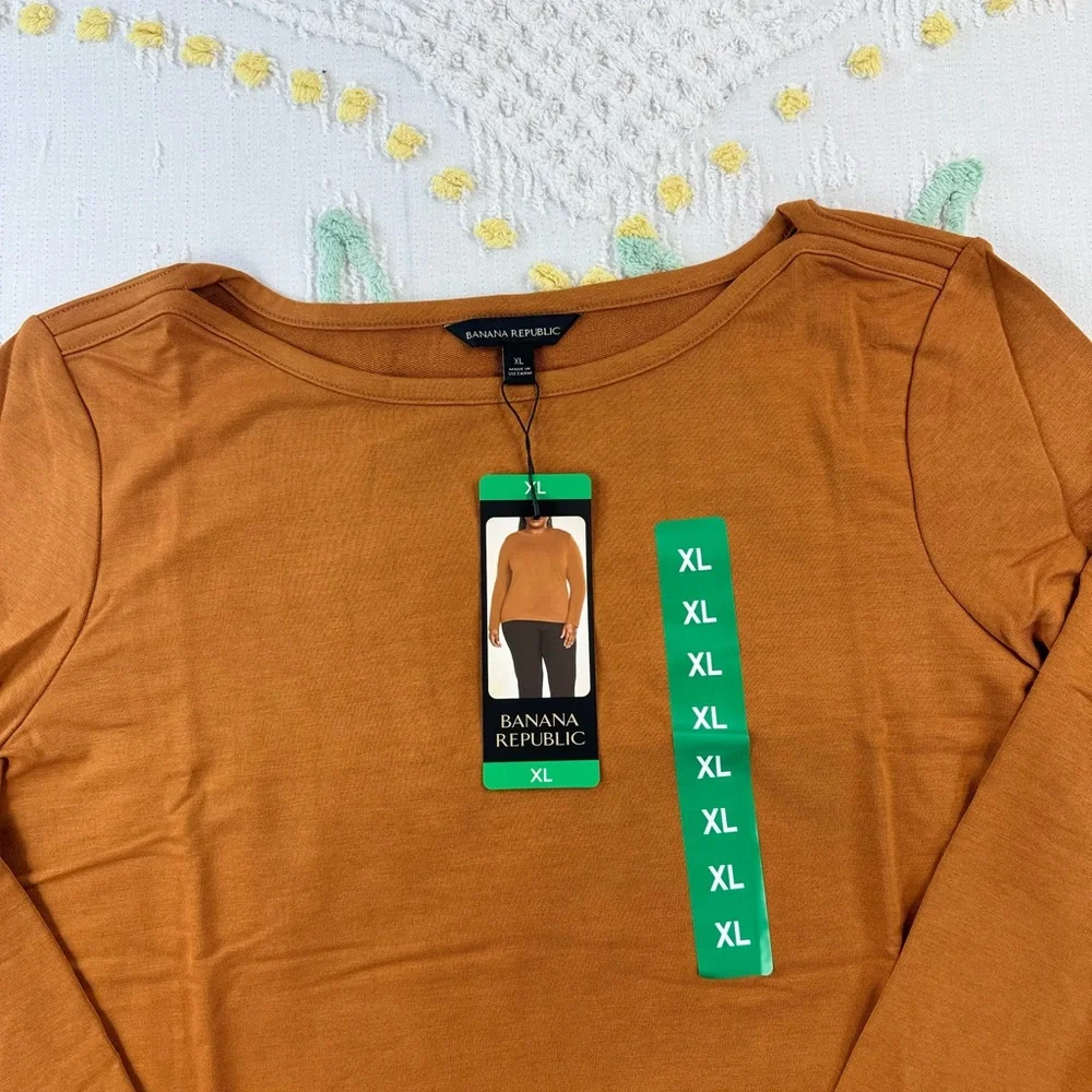 Banana Republic Boatneck Long Sleeve Top Rayon Blend Stretch Tee New - Picture 3 of 7